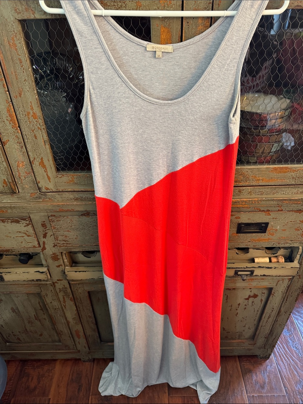 Anthropologie Gray and Red Diagonal Colorblock Maxi Dress